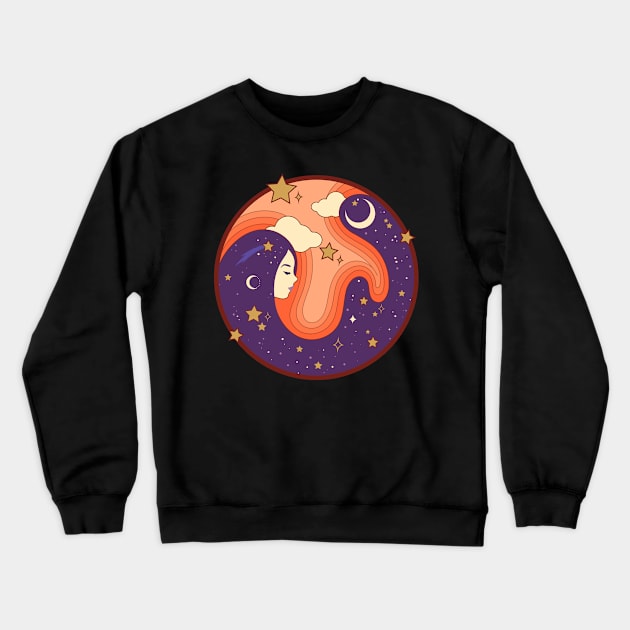 1970s cosmic girl Crewneck Sweatshirt by InkyArt